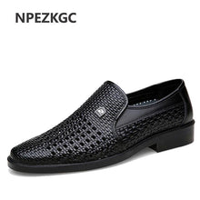 Load image into Gallery viewer, Luxury Brand Genuine Leather Fashion Men Business Dress Loafers Pointed Toe Black Shoes Oxford Breathable Formal Wedding Shoes