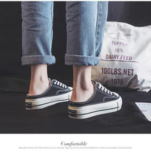 Load image into Gallery viewer, Half slipper canvas shoes women's shoes new autumn / winter 2020 no heel Plush loafer shoes with thick soles Family casual shoes