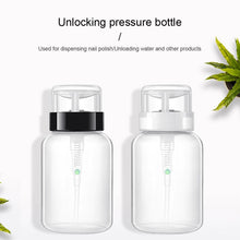 Load image into Gallery viewer, 1Pc 200ml 2 Color Nail Polish Remover Alcohol Liquid Press Pumping Bottle Nail Art UV Gel Cleaner Empty Plastic Container Tool
